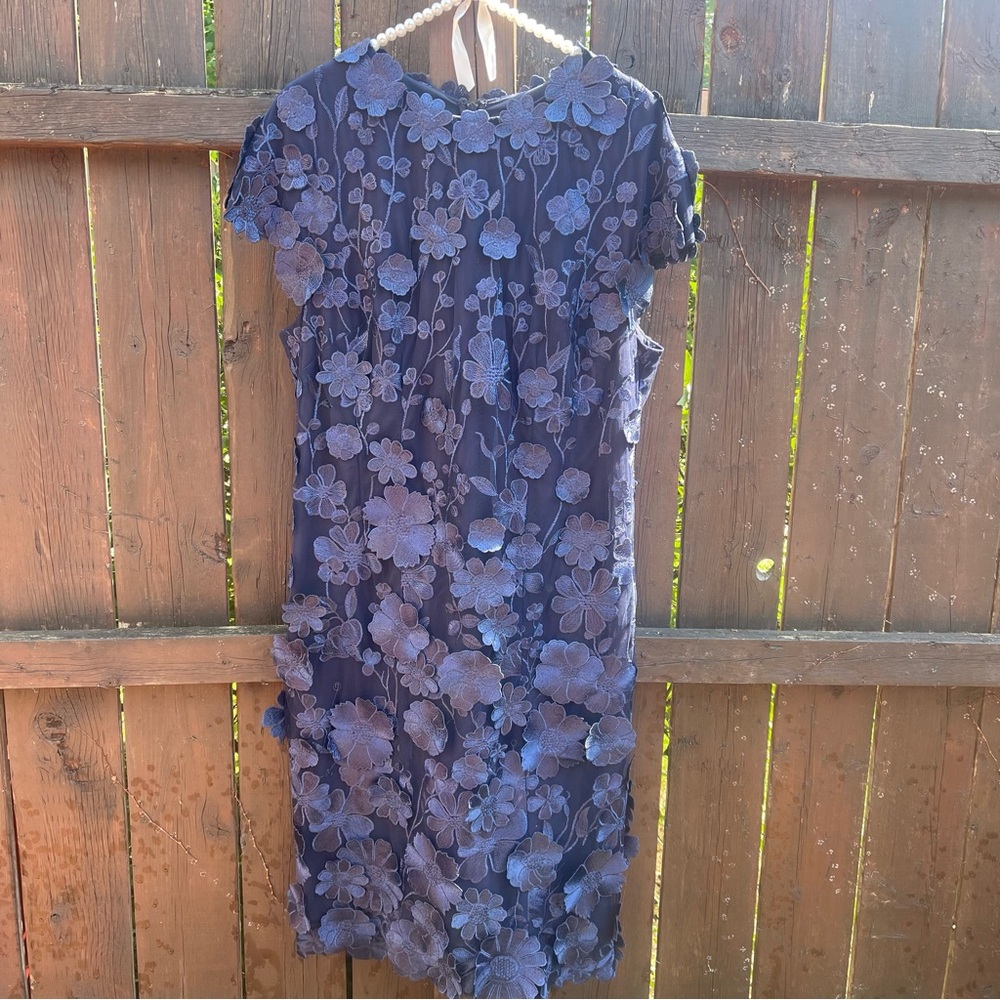 Teri Jon by Rickie Freeman 3D Appliqué Floral Lace Dress